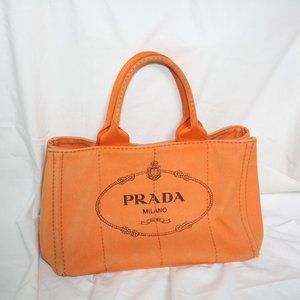 SOLD*Auth Prada Canapa Orange Canvas Tote Logo Bag